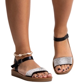 Sandale negre cu zirconii cubici Estellaria negru