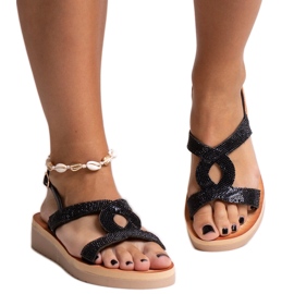 Sandale platforme negre cu strasuri Mifsa negru
