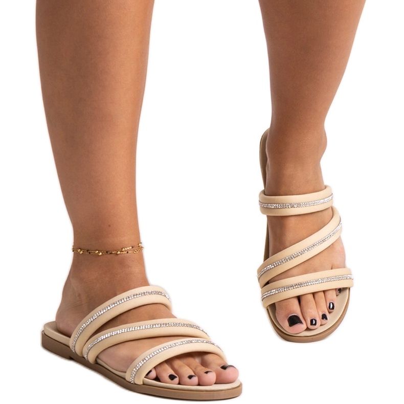 Flip-flops bej cu strasuri de la Martinela