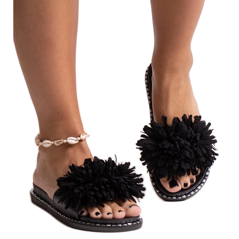 Flip-flops negri cu flori de Levina negru