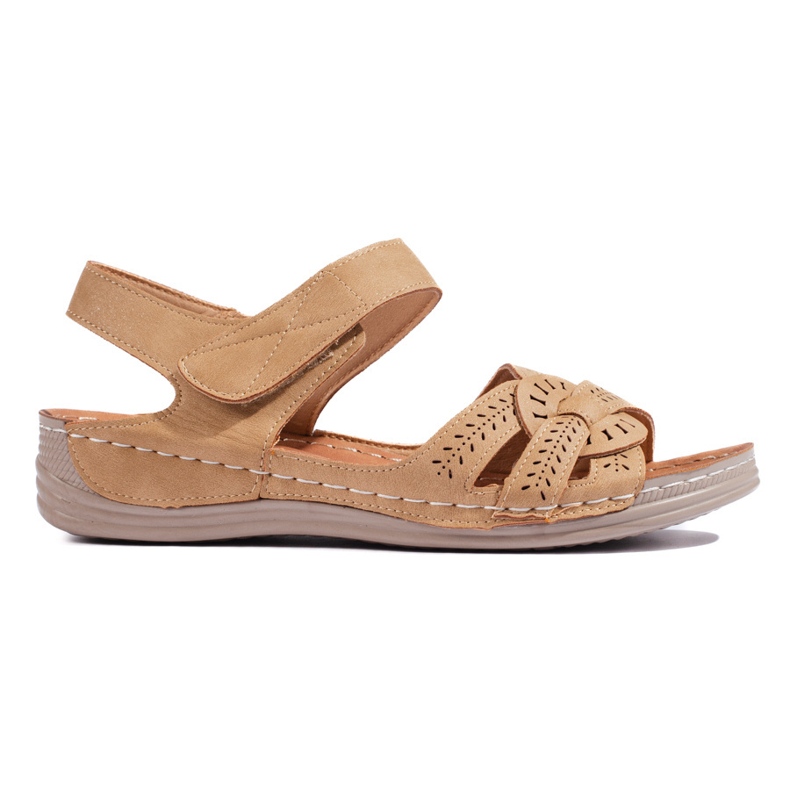 Sandale de damă maro deschis cu pană joasă