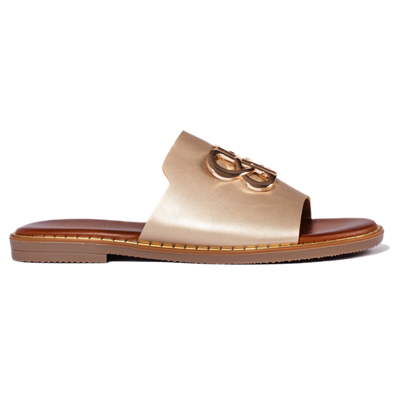 Șlapi de damă aurii cu decor de aur