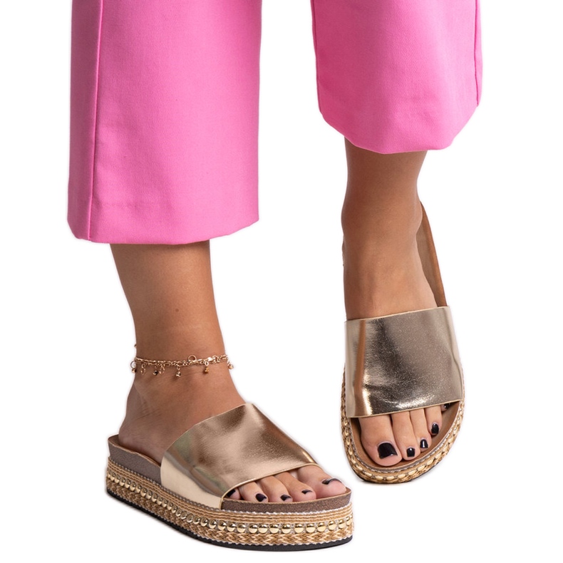 Șlapi aurii cu talpă decorativă Jasmine de aur