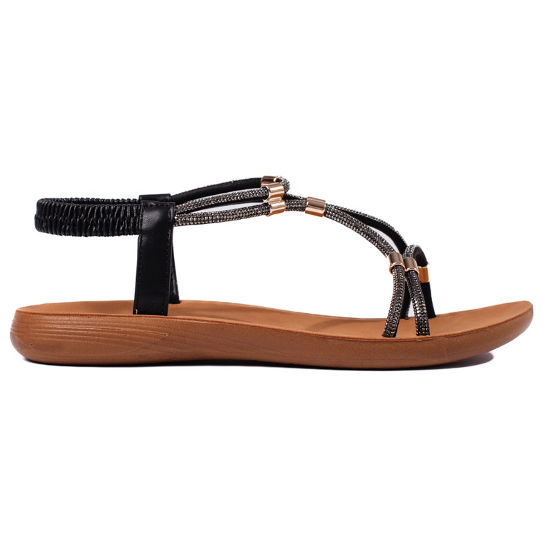 Sandale plate cu sclipici negre negru Sandale plate cu sclipici negre negru