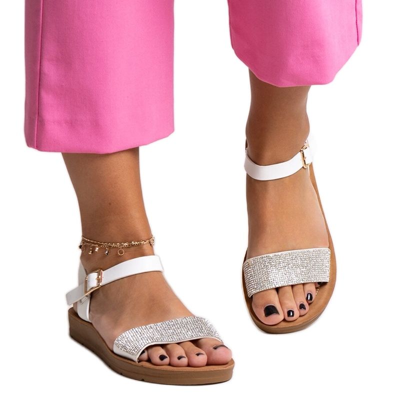 Sandale albe cu zirconii cubici Estellaria Sandale albe cu zirconii cubici Estellaria