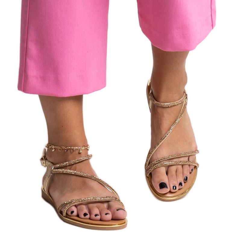 Sandale aurii decorate cu zirconi Caramella de aur