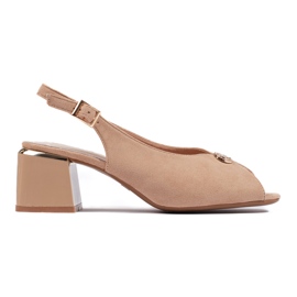 Sandale elegante de piele intoarsa cu toc inalt bej