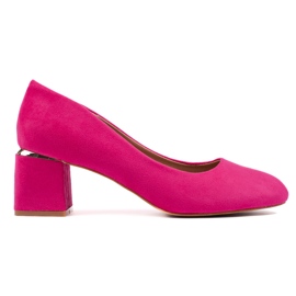 Pompe cu toc inalt din piele intoarsa fuchsia roz