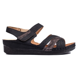 Sandale de damă negre cu velcro negru Sandale de damă negre cu velcro negru