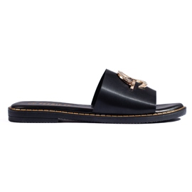 Flip-flops dama de culoare neagra cu element decorativ negru