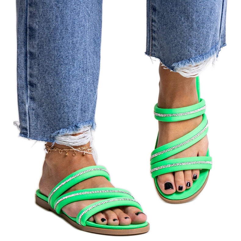 Flip-flops verzi cu strasuri de la Martinela verde