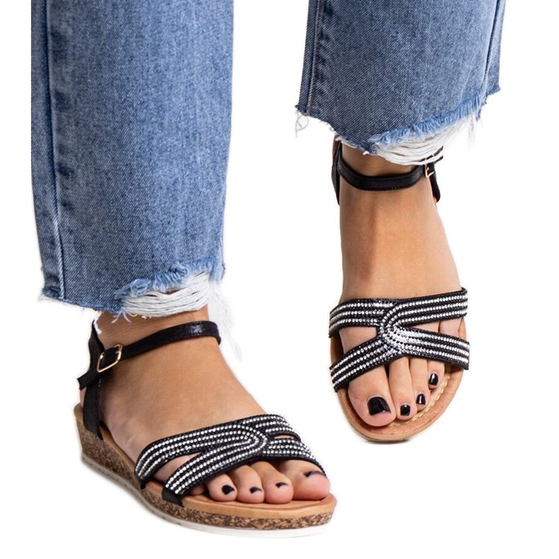 Sandale Saila negre cu pană joasă negru