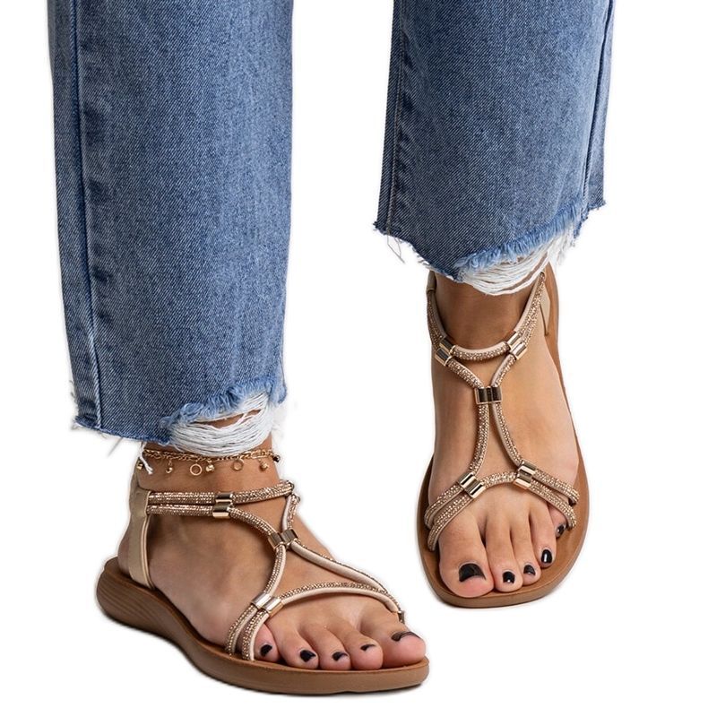 Sandale aurii decorate cu zirconi Leilana de aur