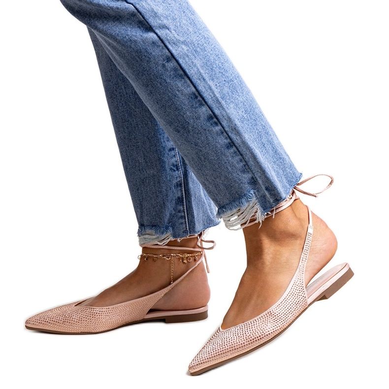 Balerini roz cu șireturi Safine, cu strasuri Balerini roz cu șireturi Safine, cu strasuri