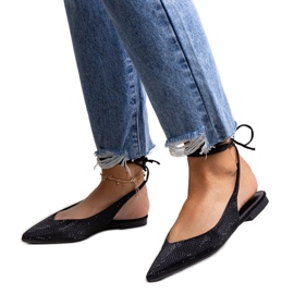 Balerini negri cu șireturi Safine, cu strasuri negru