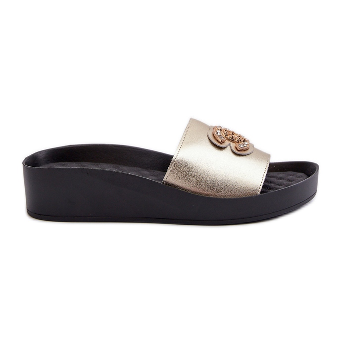 Flip-flops dama eleganti, usori, cu decor, piele naturala S.Barski KV27-013, auriu de aur