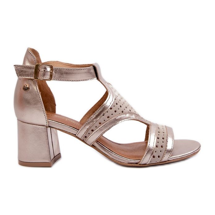 Sandale de damă din piele cu toc înalt Maciejka 06459-25 bej și auriu Sandale de damă din piele cu toc înalt Maciejka 06459-25 bej și auriu