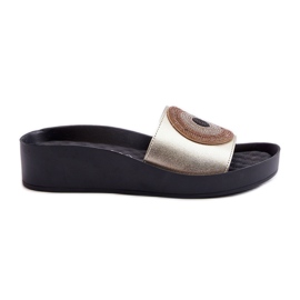 Flip-flops Damă Piele Cu Decor S.Barski KV27-019 Aur de aur Flip-flops Damă Piele Cu Decor S.Barski KV27-019 Aur de aur