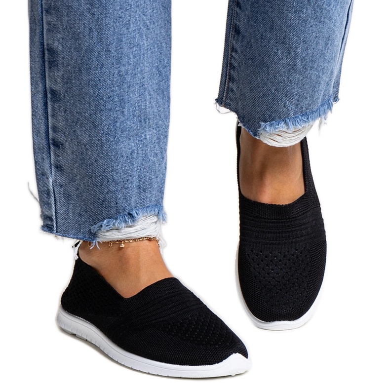 Tenisi negri Shalha cu slip-on negru