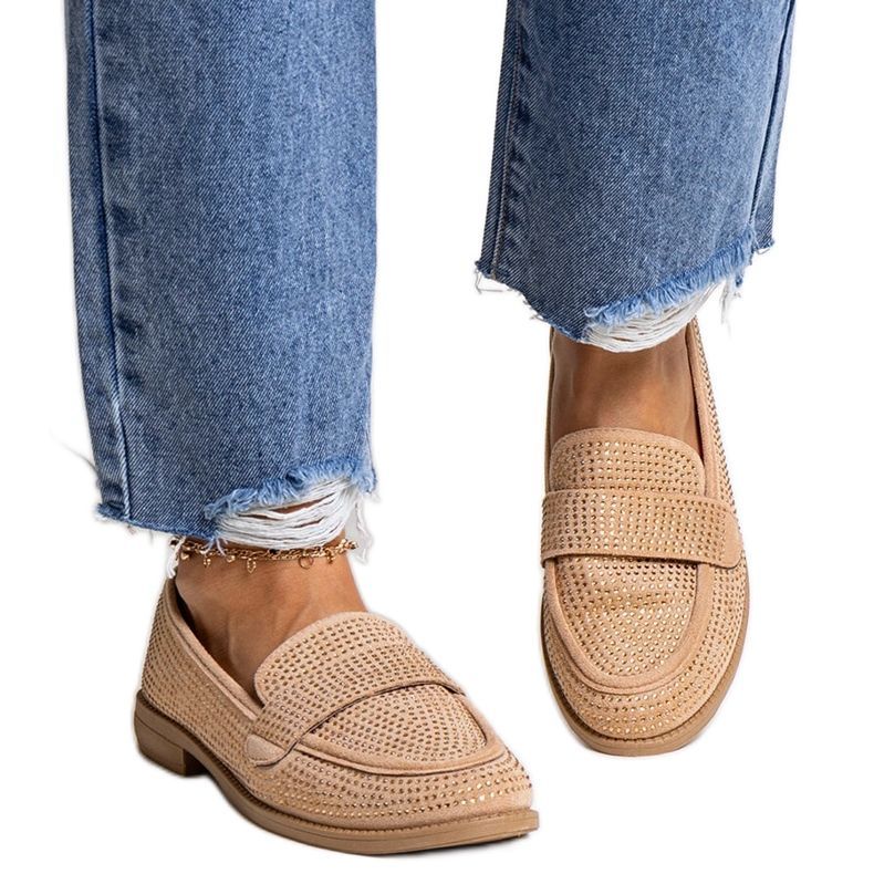 Mocasini maro cu strasuri de la Mogha bej