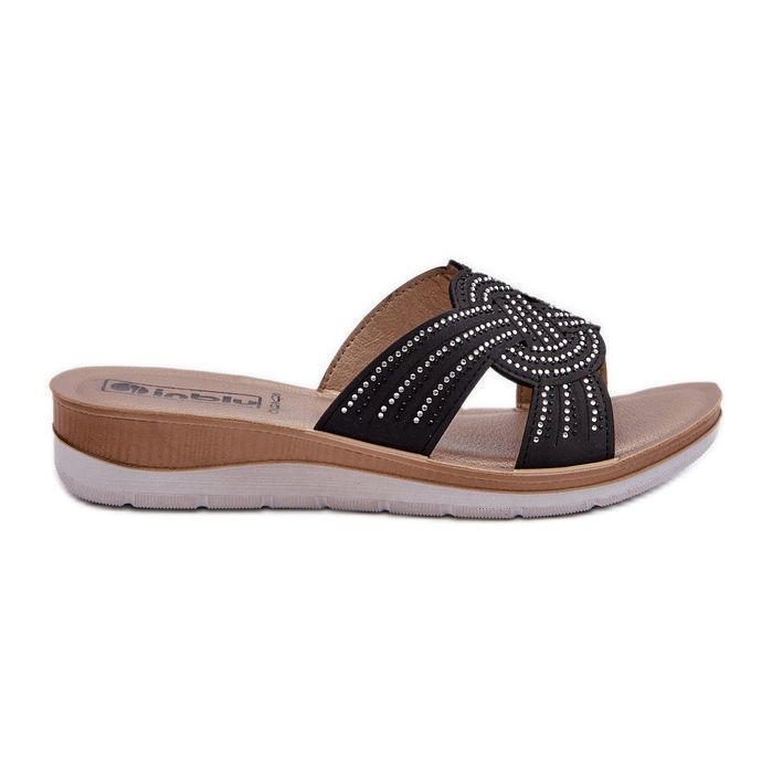 Flip-flops confortabili pentru femei cu zirconii cubi Inblu BV000037 Negru