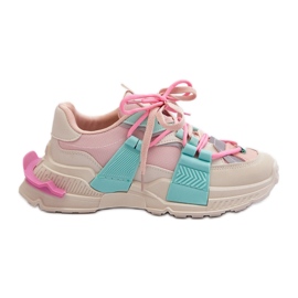 Pantofi sport la modă pentru femei, cu șireturi, roz-mentă Chillout! bej