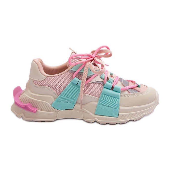Pantofi sport la modă pentru femei, cu șireturi, roz-mentă Chillout! bej
