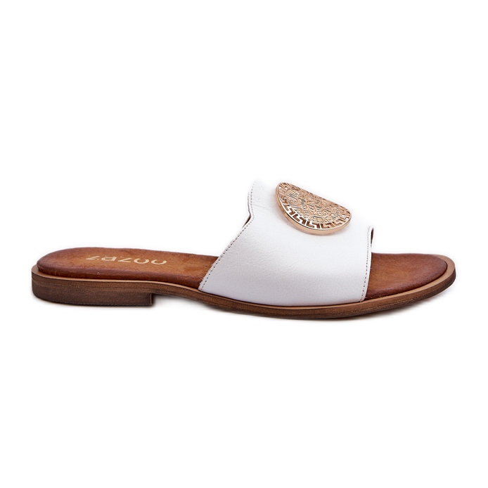 Zazoo 2938 Flip Flops din piele cu decor, alb