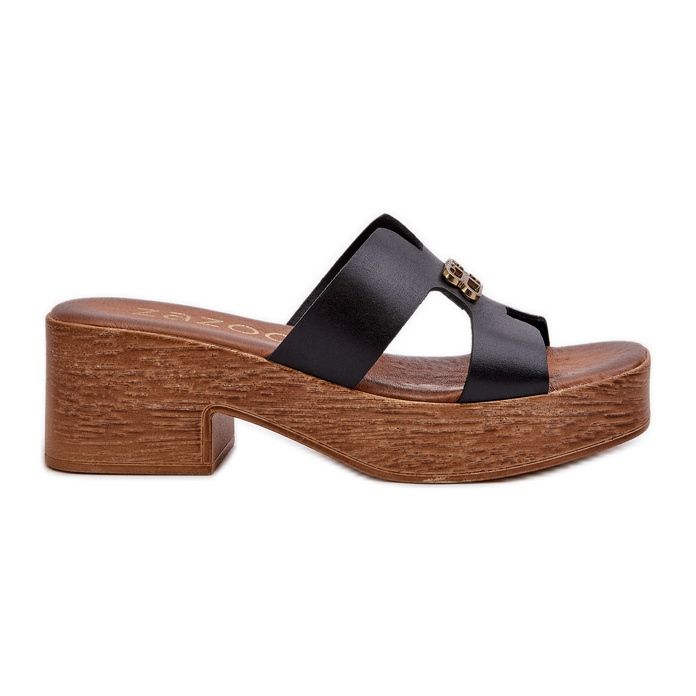 Zazoo 40412 Slapi de damă eleganti din piele, cu decor auriu, negru