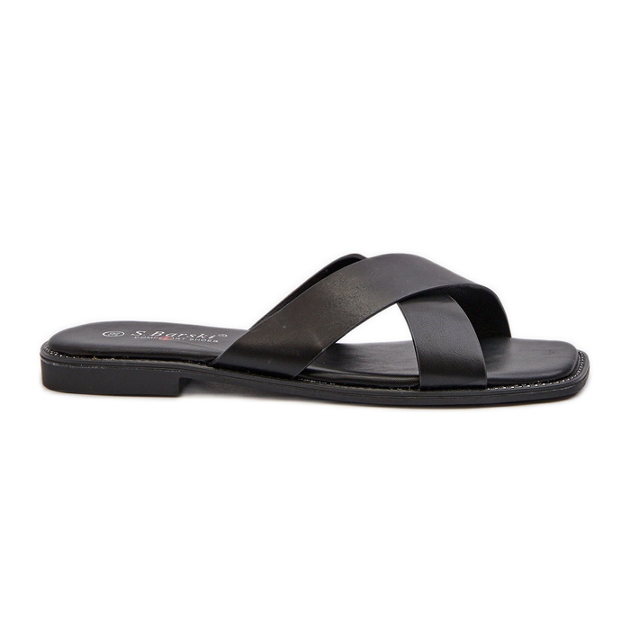 Flip-flops de damă cu toc plat din piele ecologică S.Barski KV27-002 negru