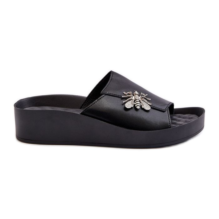 Flip-flops de damă eleganți cu decorațiuni, piele naturală S.Barski KV27-015 negru