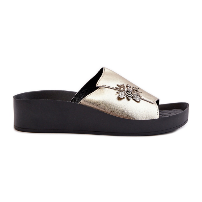 Flip-flops de damă eleganți cu decorațiuni, piele naturală S.Barski KV27-015 auriu de aur
