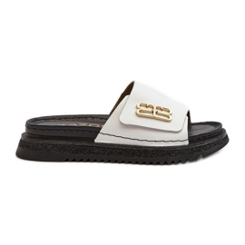 Flip-flops din piele pentru femei Zazoo 50101 pe platformă, alb