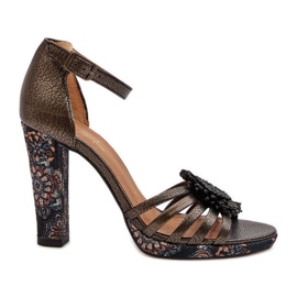 Sandale de damă cu toc înalt cu decor Maciejka 06620-20 grafit gri