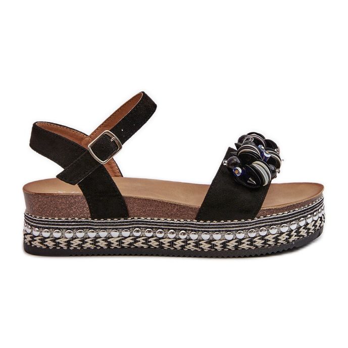 Sandale Dama Pe Pana Si Platforma Cu Decoratiuni S.Barski HY056 Negru