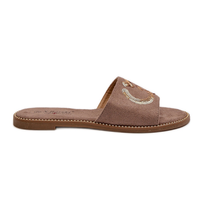 Flip Flops Damă Plati Cu Paiete S.Barski KV27-052 Maro