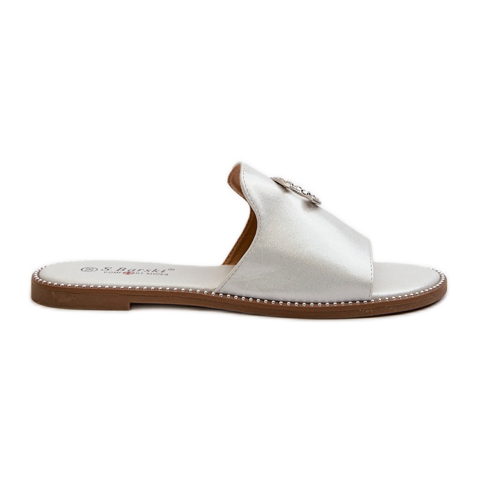 Flip-flops de damă eleganți, strălucitori, cu decor S.Barski KV27-050 argintiu