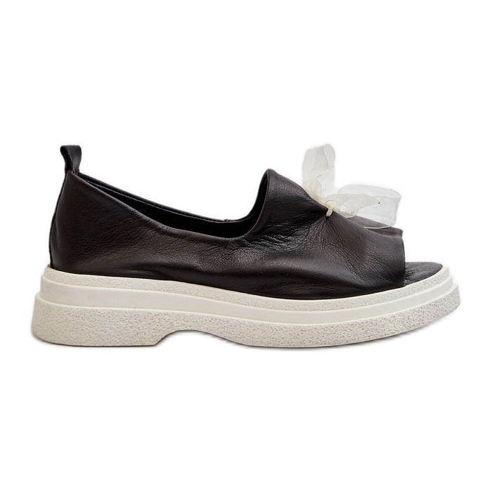 Sandale din piele pentru femei Zazoo 2939 cu fundă, negru