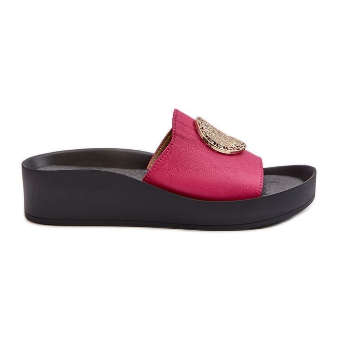 Flip-flops din piele pentru femei Zazoo 2920 cu detalii aurii fucsia roz
