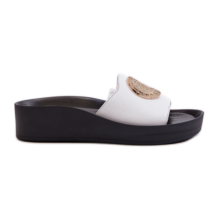 Flip-flops din piele pentru femei Zazoo 2920 cu detalii aurii, alb