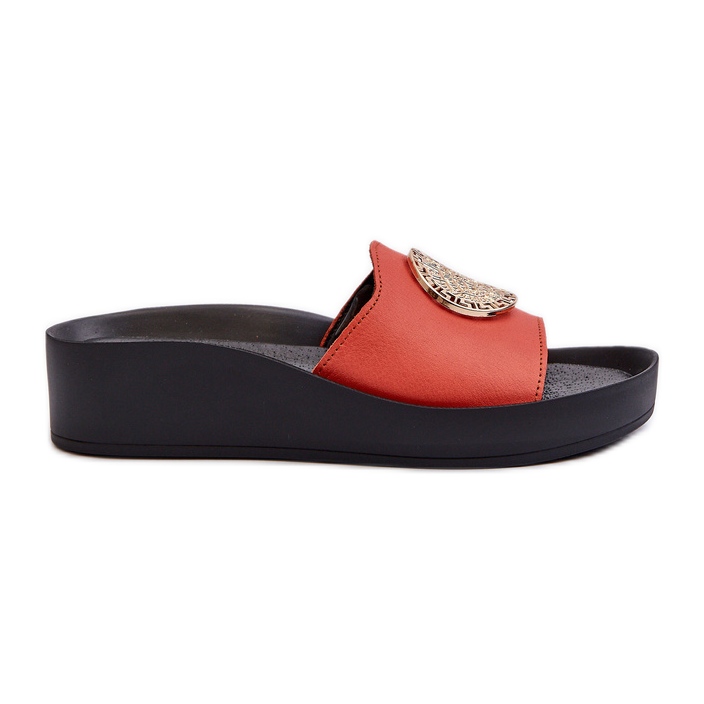 Flip-flops din piele pentru femei Zazoo 2920 cu detalii aurii, portocaliu portocale