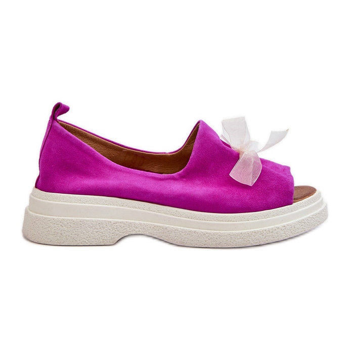 Sandale Zazoo 2939 din piele intoarsa pentru dama, cu fundita, fucsia roz