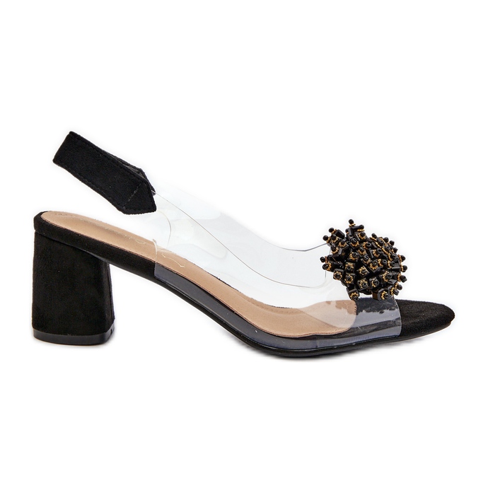 Sandale de damă cu toc înalt, cu partea superioară transparentă, Aleola neagră negru