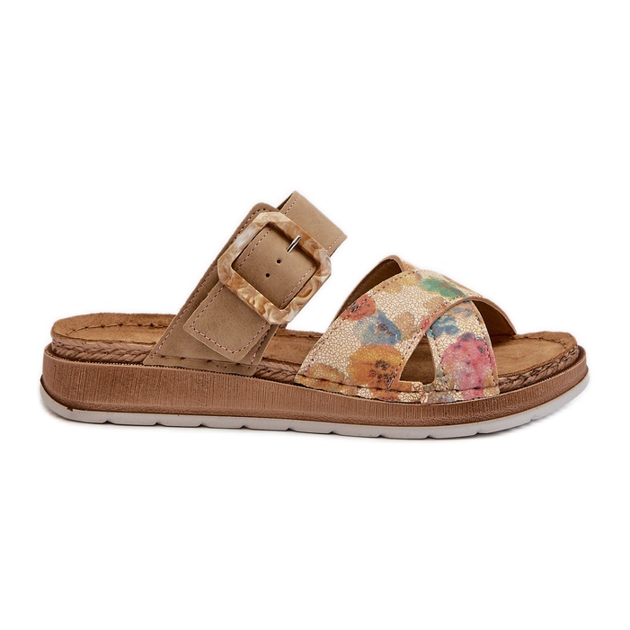 Flip-flops de damă confortabili, cu cataramă cu flori Inblu GS000051 maro Flip-flops de damă confortabili, cu cataramă cu flori Inblu GS000051 maro