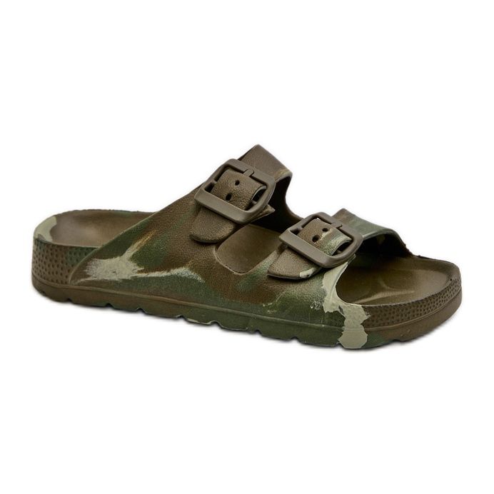 Șlapi pentru băieți ușoare din spumă cu catarame, verde închis, Adirnaca