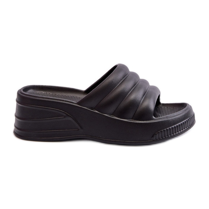Flip-flops pentru femei, ușoare, din spumă, pe pană și platformă, Black Tendrea negru