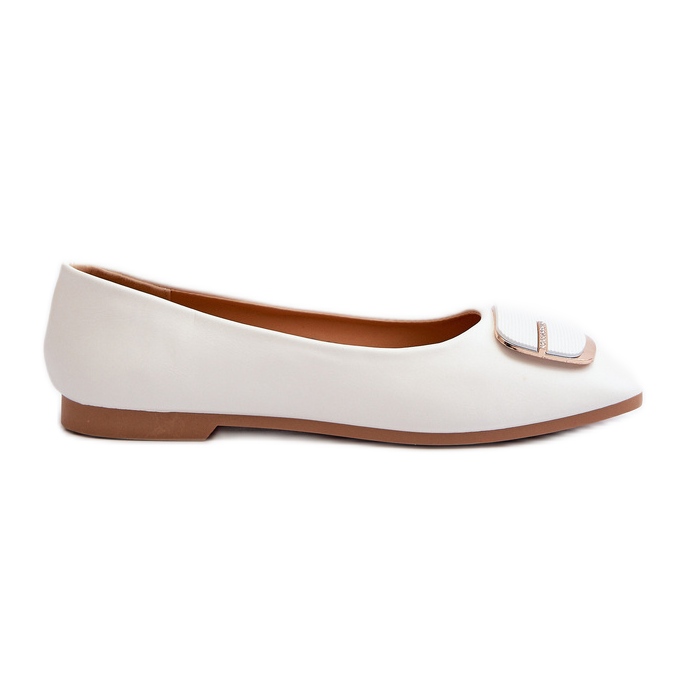 Balerini Dama Piele Ecologica Cu Decorat, Alb Edoslli