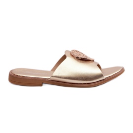 Flip-flops de damă cu toc plat, cu decor Rivashea auriu de aur Flip-flops de damă cu toc plat, cu decor Rivashea auriu de aur