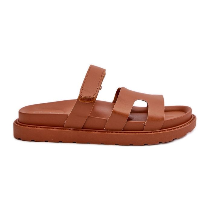 Flip-flops de damă din piele ecologică cu Velcro Camel Silaka maro