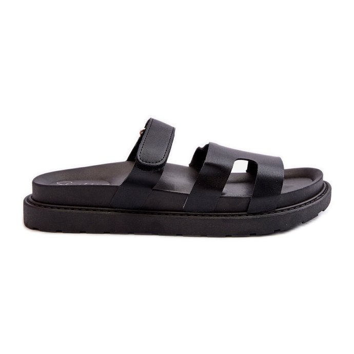 Flip-flops de damă din piele ecologică cu velcro, Silaka negru